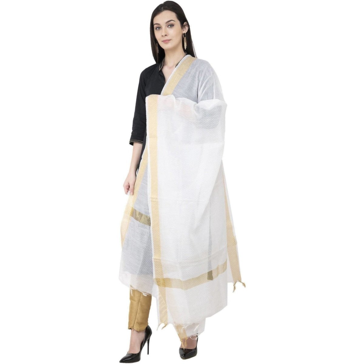 A R Silk Chanderi Crush Crush Design White Color Dupatta or Chunni | Grocsy
