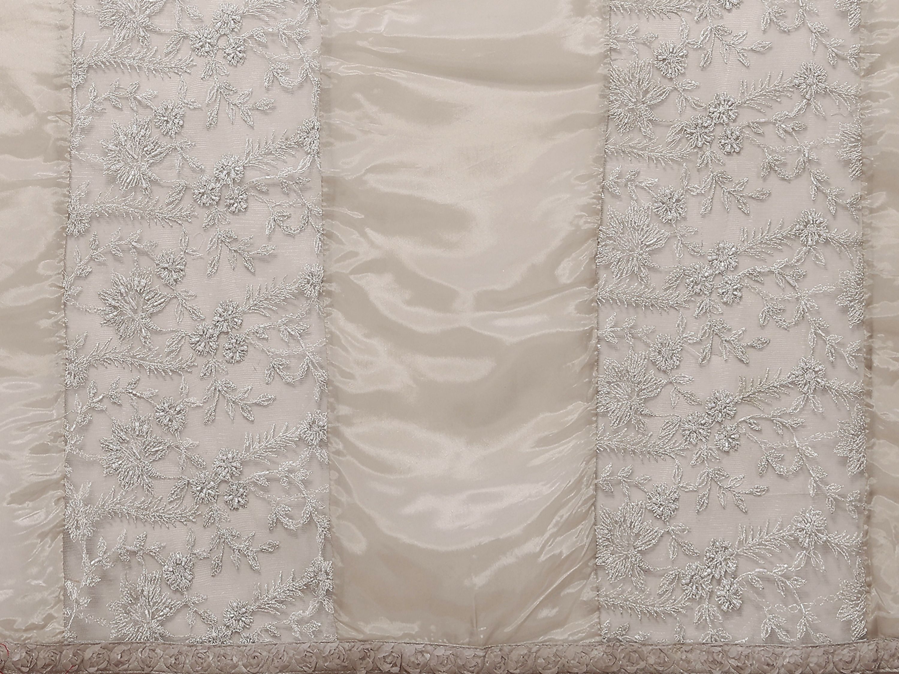Grey Glass Tissue,Net Embroidered Saree With Stitched Blouse - Nimaya Kaksha | Grocsy