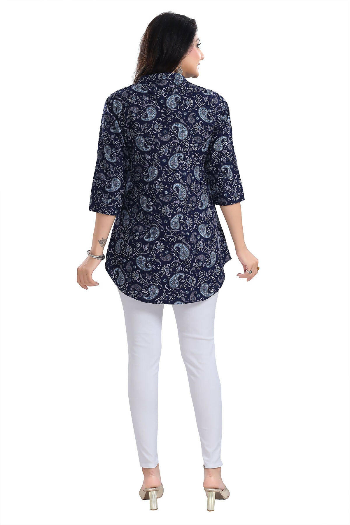 Snehal Creations Ethnic Galore Blue Short Tunic Top for Women | Grocsy