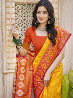 Shree Shyam Fashion Pochampalli Silk Yellow Saree | Grocsy
