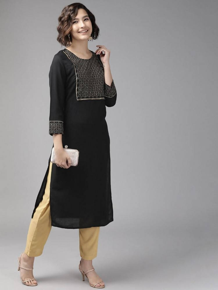 Yufta Women Black Yoke Design Kurta with Palazzo | Grocsy