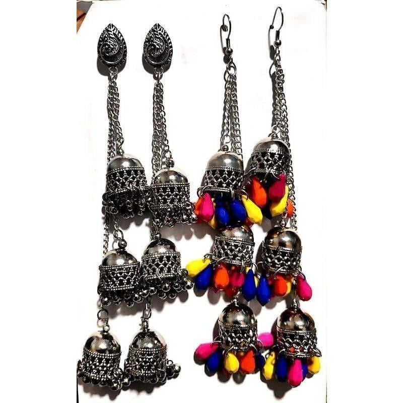 MS Fashion India Oxidised Silver Kashmiri Triple Jhumki Earrings | Grocsy