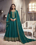 Vastranavya Nidhi Shah Teal Art Silk Embroidered Anarkali Suit | Grocsy