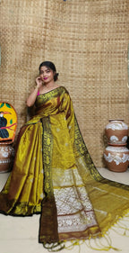 Exclusive Collection Golden Beautiful Tissue Benarasi Saree | Grocsy