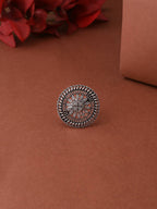 NVR Women's Oxidised Silver Plated Adjustable Finger Ring | Grocsy
