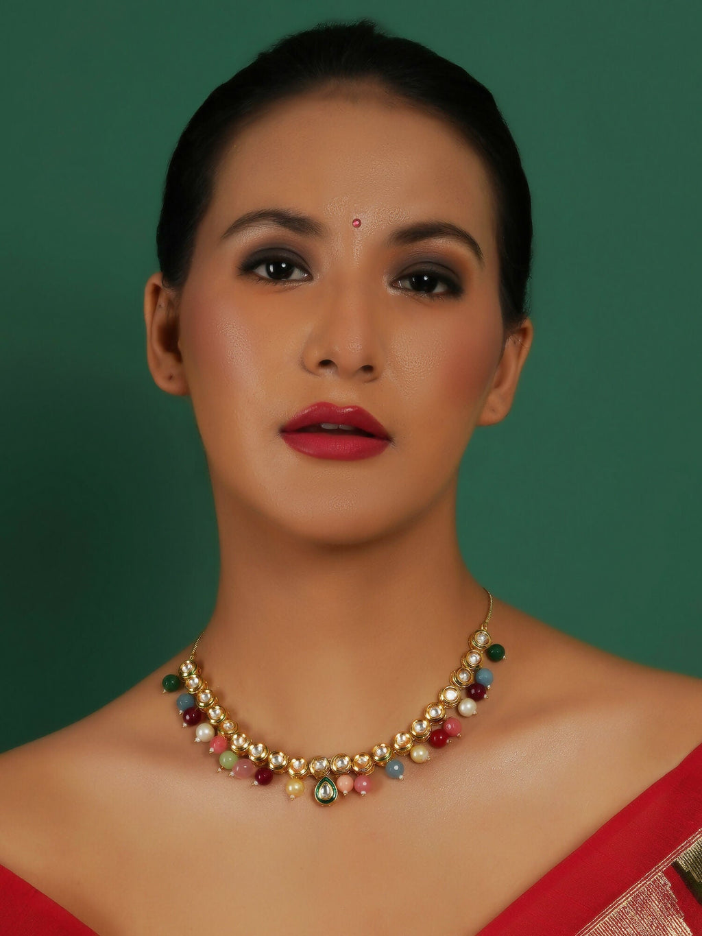 Kundan Necklace (Multi Color) - Ruby Raang | Grocsy