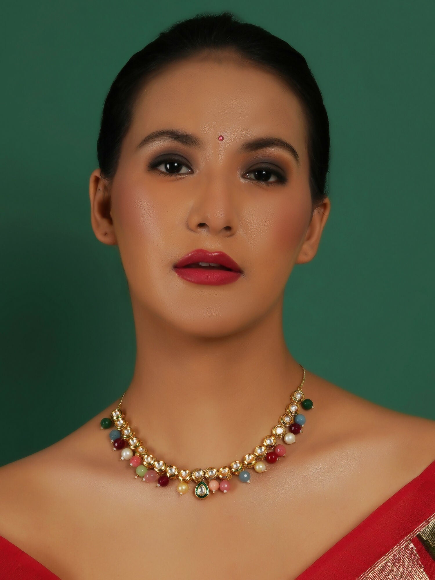 Kundan Necklace (Multi Color) - Ruby Raang | Grocsy
