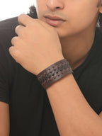 NVR Men's Brown Leather Bracelet | Grocsy
