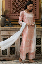 Juniper Women's Peach Printed Straight Kurta Sets | Grocsy