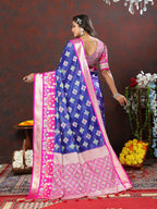 Lorenvalley Fashion Blue Organza Silk Woven Design with Meenakari Weaving Saree | Grocsy