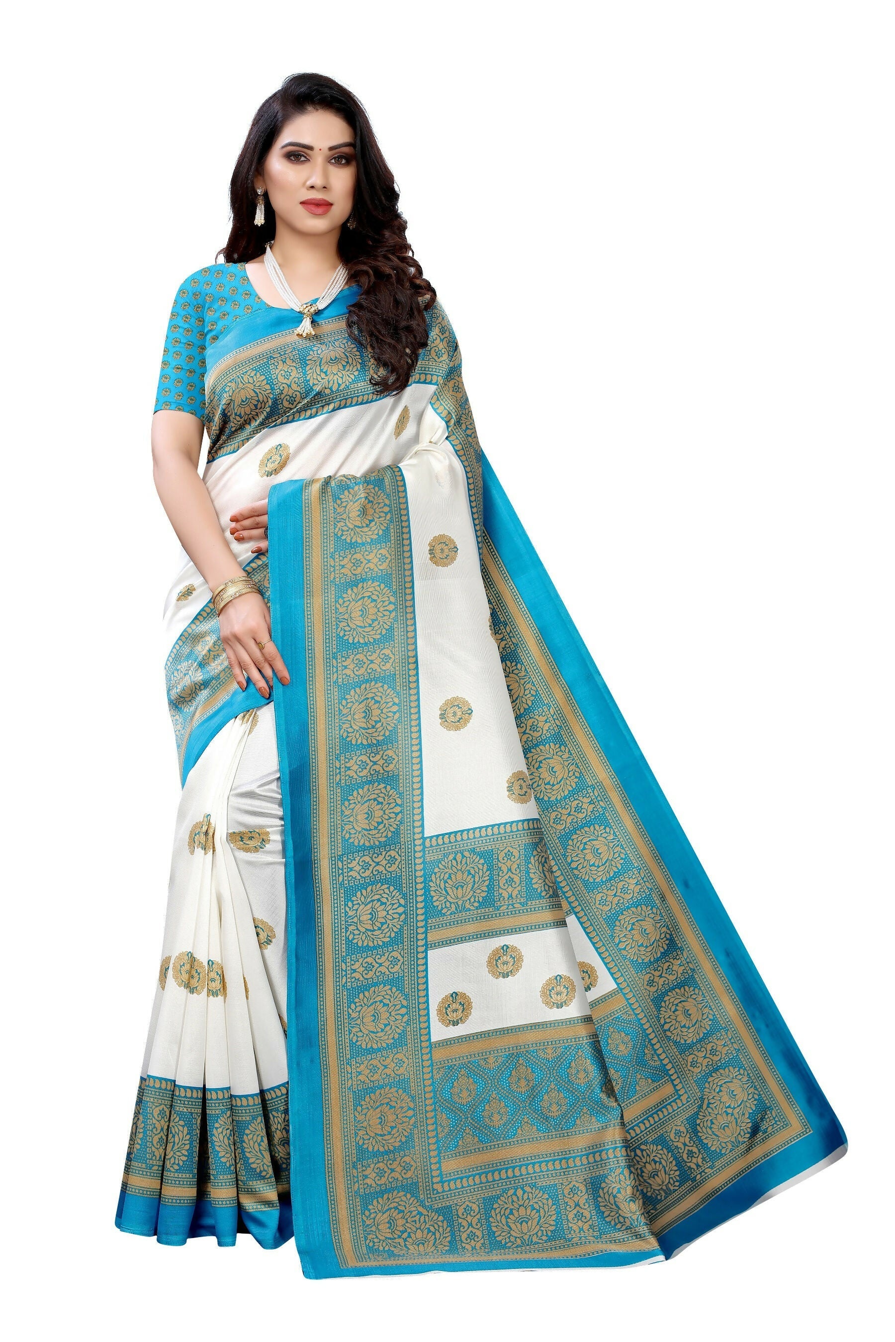 Vamika Rama Green Printed Art Silk Saree | Grocsy
