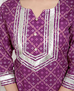 Miravan Women Cotton Magenta gota work Kurta with Flared Palazzo | Grocsy