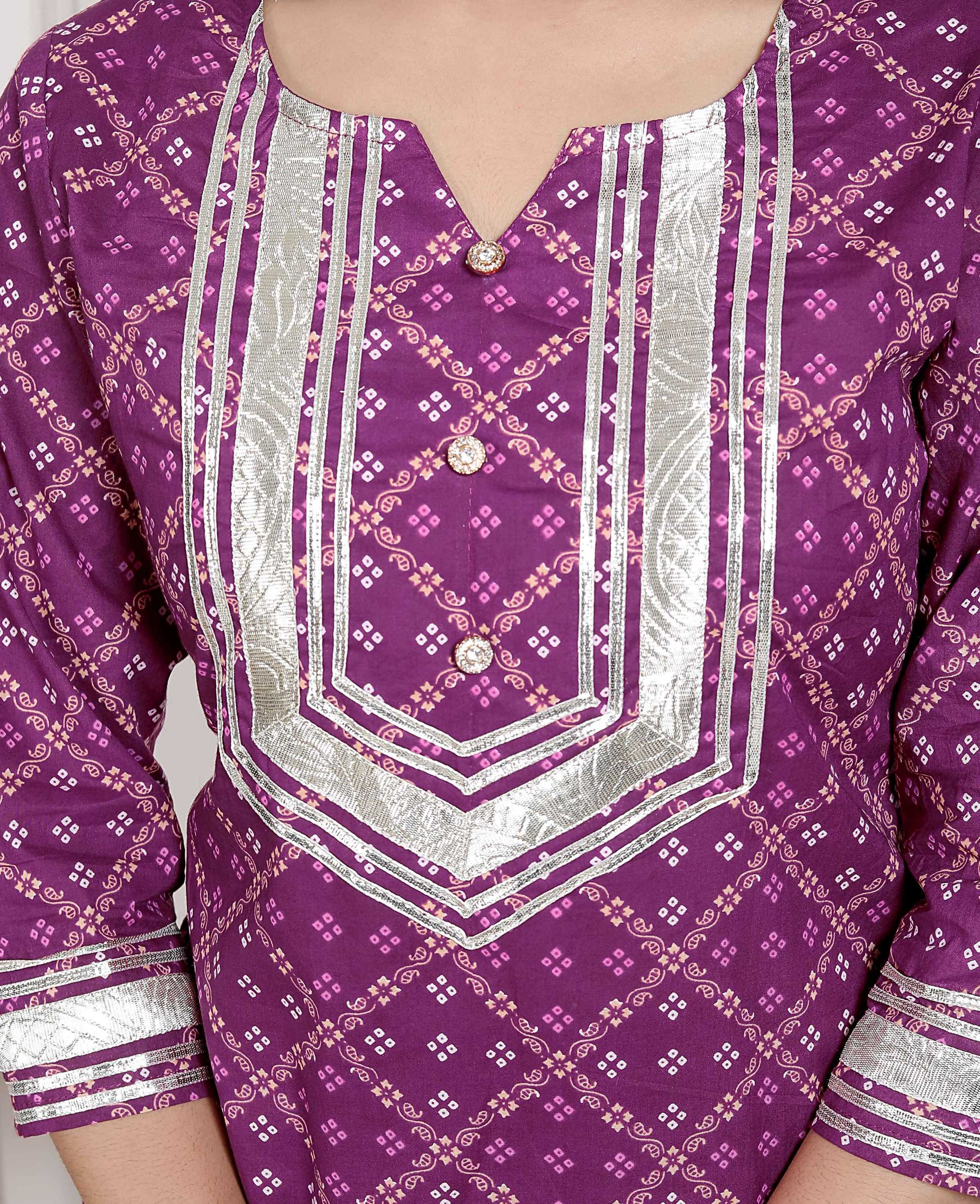 Miravan Women Cotton Magenta gota work Kurta with Flared Palazzo | Grocsy