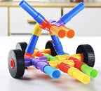 Kipa 90 Pieces Pipe Puzzle, Educational & Intellectual Role Playing Model Construction Blocks with Rolling Wheelbase , Smooth Edged for Kids | Grocsy