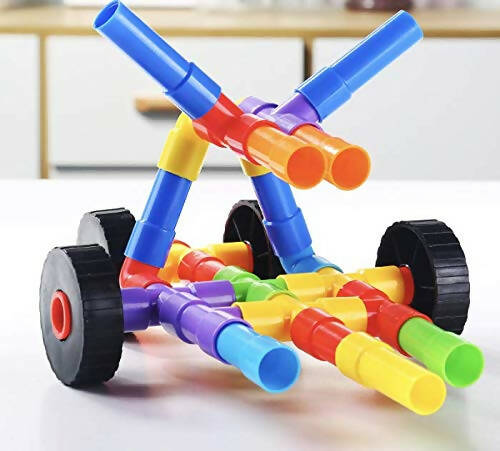 Kipa 90 Pieces Pipe Puzzle, Educational & Intellectual Role Playing Model Construction Blocks with Rolling Wheelbase , Smooth Edged for Kids | Grocsy