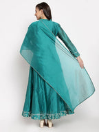 Myshka Women's Green Silk Solid Full Sleeve Mandarin Neck Casual Anarkali Gown | Grocsy