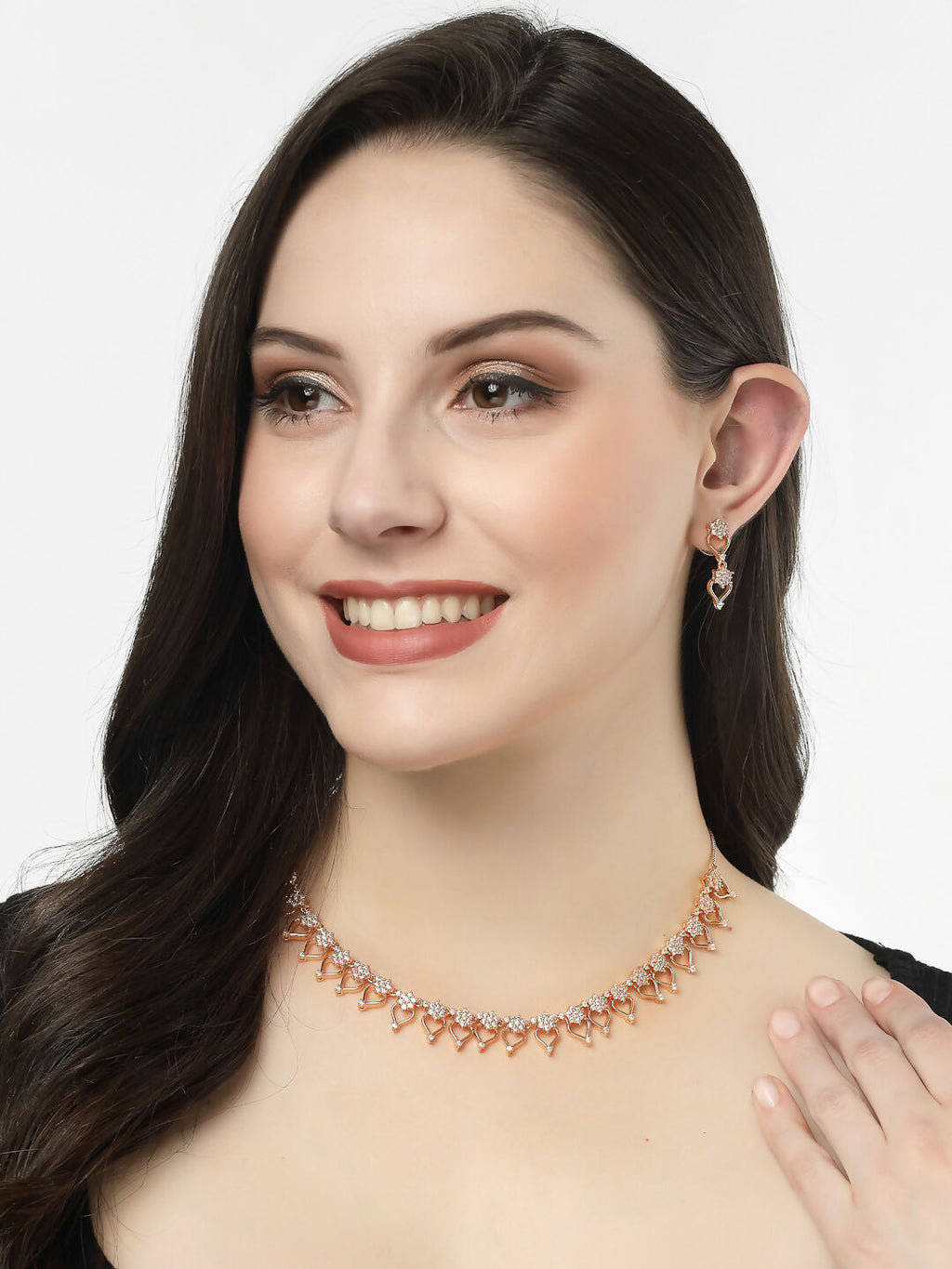 NVR Women's Gold-Polished American Diamond-Studded Handcrafted Jewellery Set | Grocsy