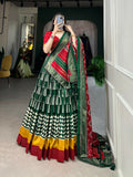 Vastranavya Traditional Printed Tusser Silk Lehenga Choli - Green | Grocsy