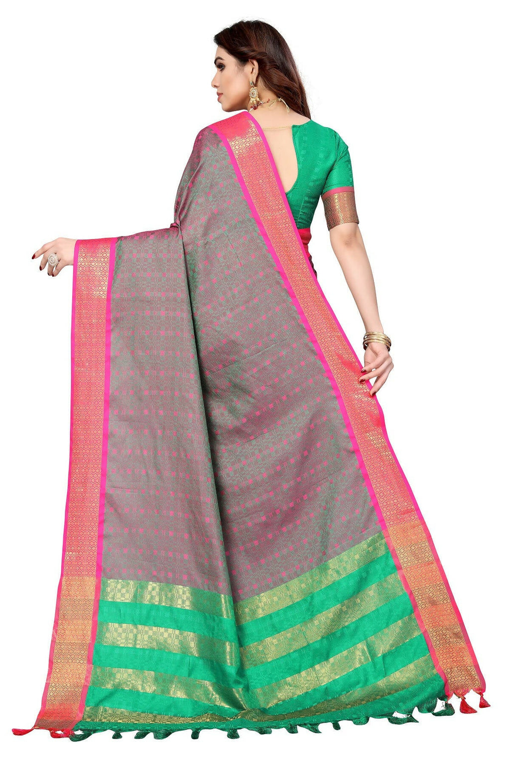 Vamika Weaving Grey Cotton Silk Saree | Grocsy