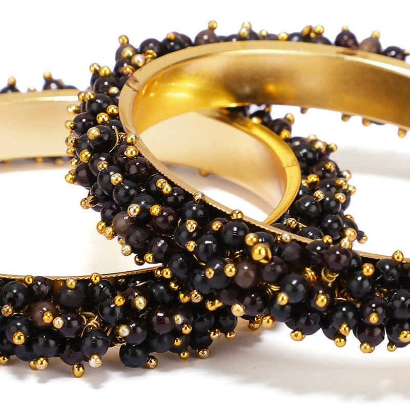 Mominos Fashion Joharkamal Gold-Polished Black Beads Work Bangles | Grocsy
