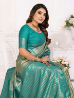 Aastha Fashion Sea Green Tissue Silk Weaving Saree | Grocsy