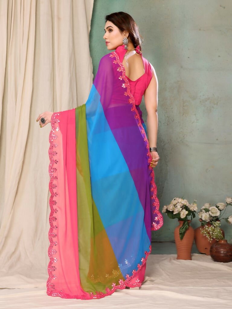 Aafreen Partywear Designer Multi Georgette Fancy Saree | Grocsy