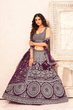 Purple Soft Net Embroidery sequence work Lehenga Choli with Dupatta - Dhvani | Grocsy
