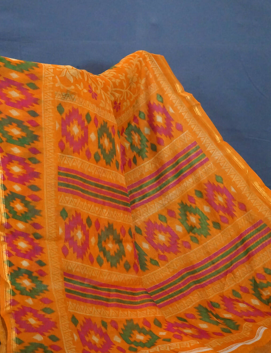 Shades Of Orange Floral Design Semi Chanderi Saree By Gayathri Reddy Designer Studio | Grocsy