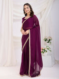 Purple Rangoli Silk Solid, Lace Border Ready To Wear Saree - Kashvi | Grocsy