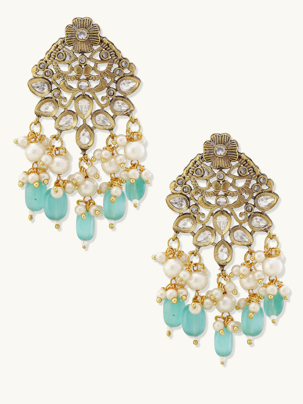 Nuyug 22K Gold-Plated Zircon Studded & Stone Beaded Strings Necklace Set | Grocsy