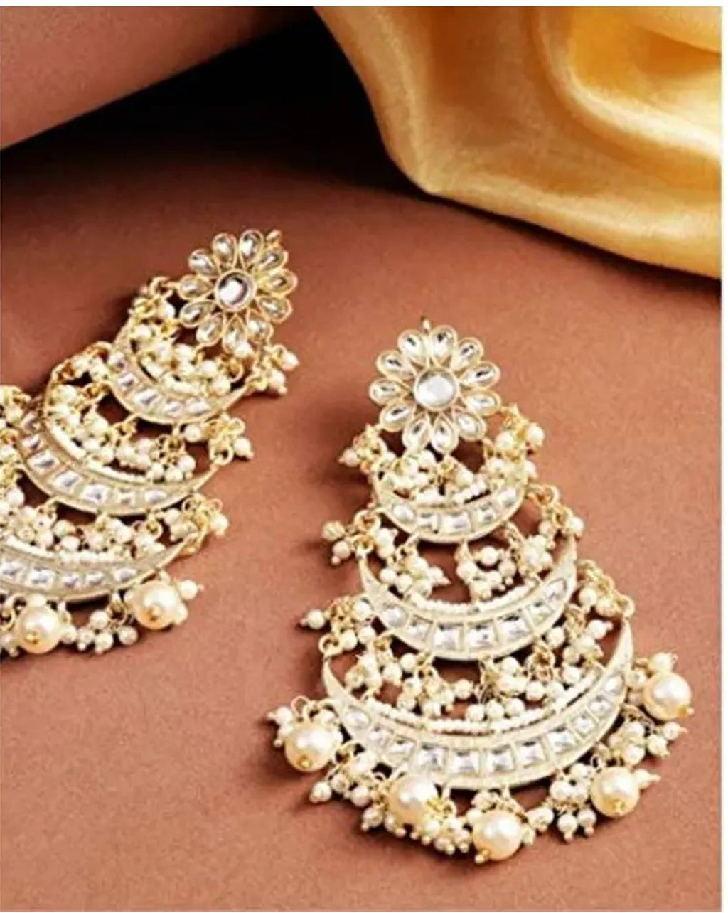 Jewel City Elegant Pearl Chandelier Earrings Traditional Gold-Plated Indian Wedding Jewelry | Grocsy