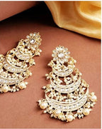 Jewel City Elegant Pearl Chandelier Earrings Traditional Gold-Plated Indian Wedding Jewelry | Grocsy