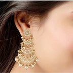 Jewel City Elegant Pearl Chandelier Earrings Traditional Gold-Plated Indian Wedding Jewelry | Grocsy