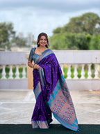 Vedant Vastram Soft Litchi Silk Paithani Jacquard Saree - Violet | Grocsy