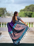 Vedant Vastram Soft Litchi Silk Paithani Jacquard Saree - Violet | Grocsy