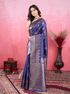 Vedant Vastram Banarasi Silk Fashion Saree - Navy | Grocsy