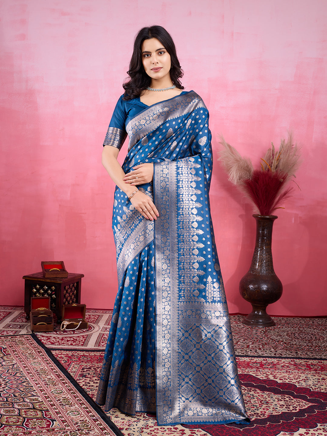 Vedant Vastram Banarasi Silk Fashion Saree - Rama | Grocsy