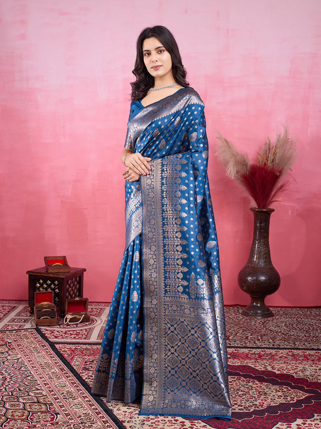 Vedant Vastram Banarasi Silk Fashion Saree - Rama | Grocsy