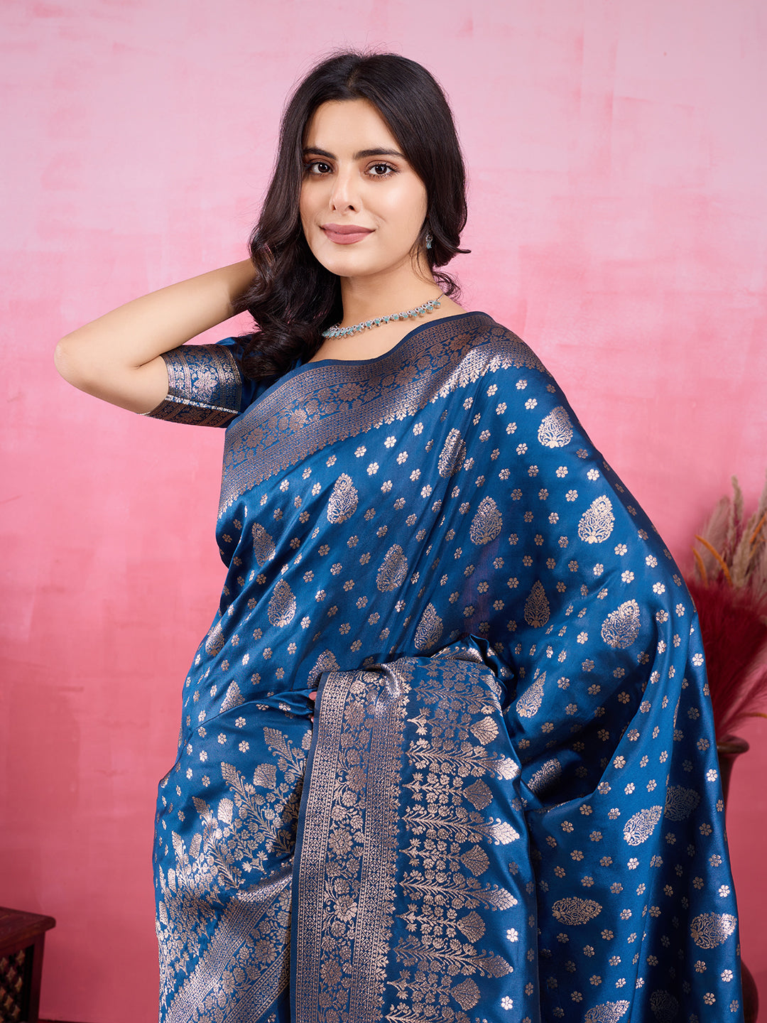 Vedant Vastram Banarasi Silk Fashion Saree - Rama | Grocsy