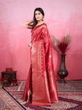 Vedant Vastram Banarasi Silk Fashion Saree - Red | Grocsy