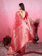 Vedant Vastram Banarasi Silk Fashion Saree - Red | Grocsy