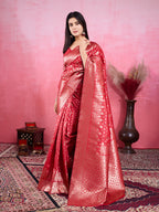 Vedant Vastram Banarasi Silk Fashion Saree - Red | Grocsy