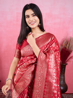 Vedant Vastram Banarasi Silk Fashion Saree - Red | Grocsy