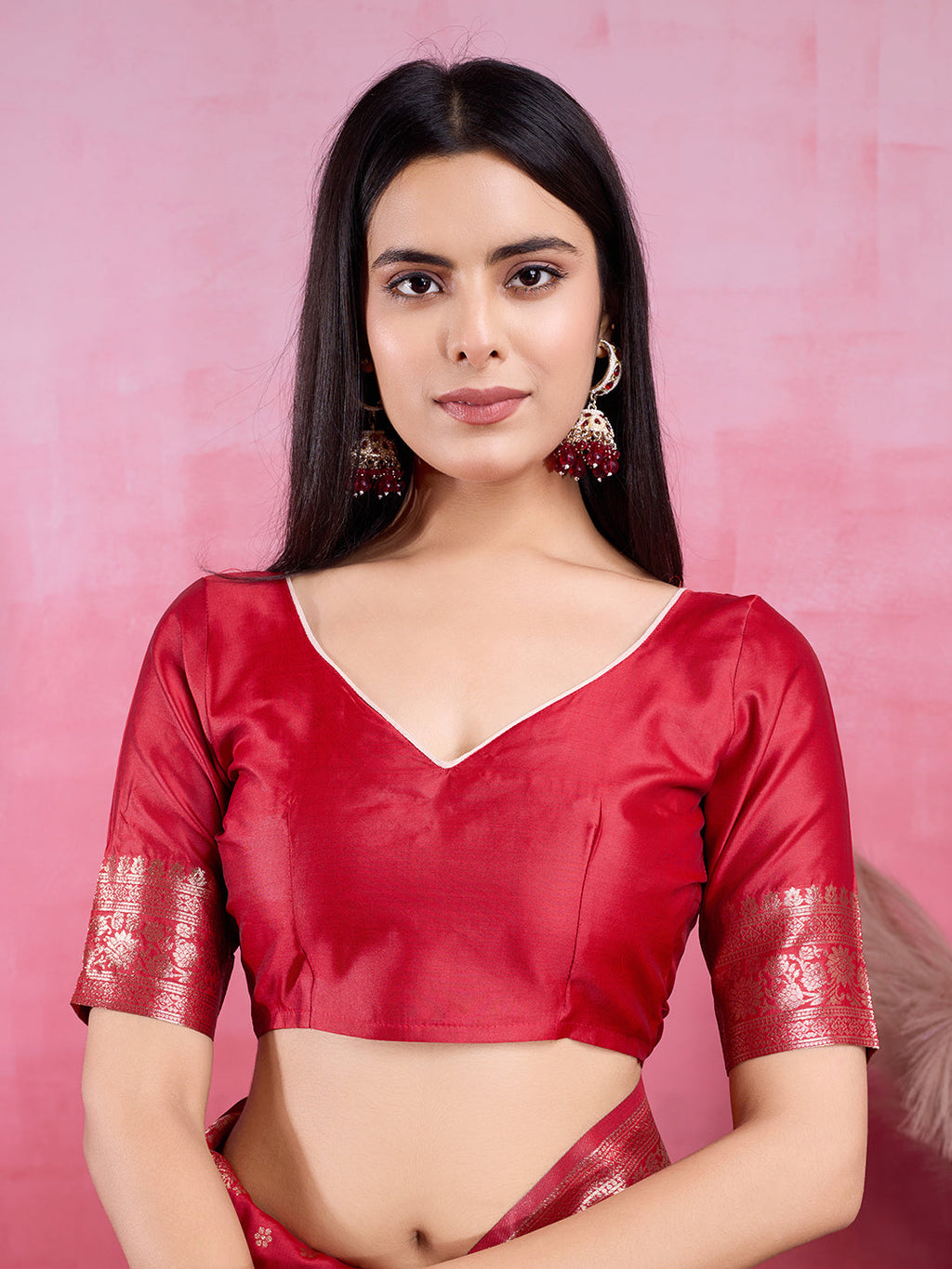 Vedant Vastram Banarasi Silk Fashion Saree - Red | Grocsy