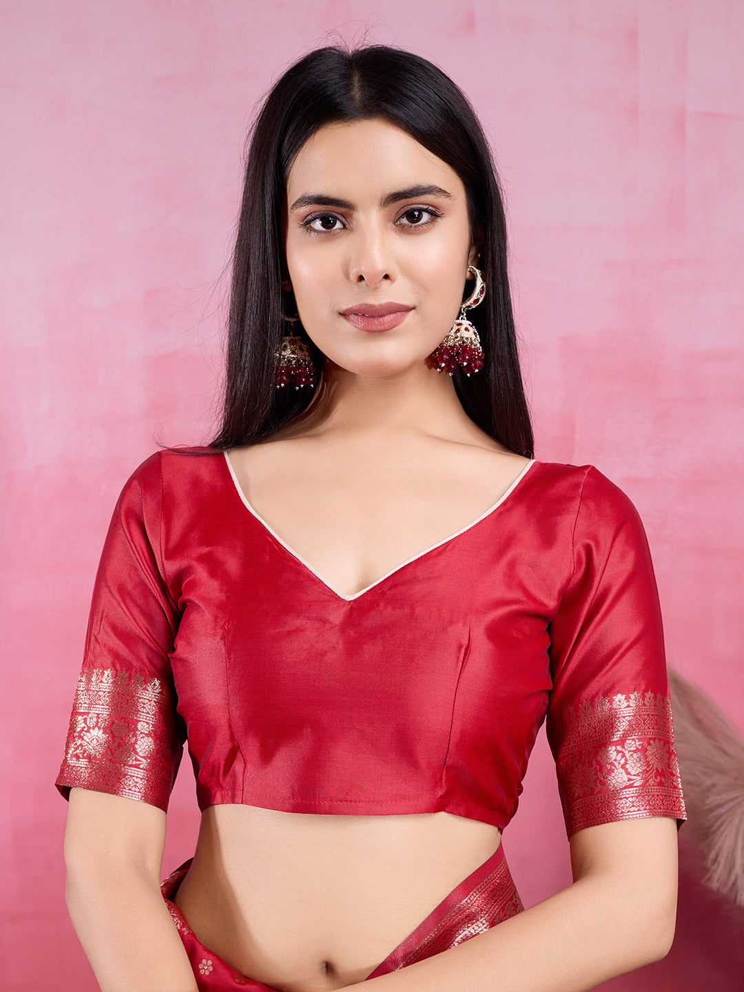 Vedant Vastram Banarasi Silk Fashion Saree - Red | Grocsy