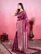 Vedant Vastram Banarasi Silk Fashion Saree - Wine | Grocsy