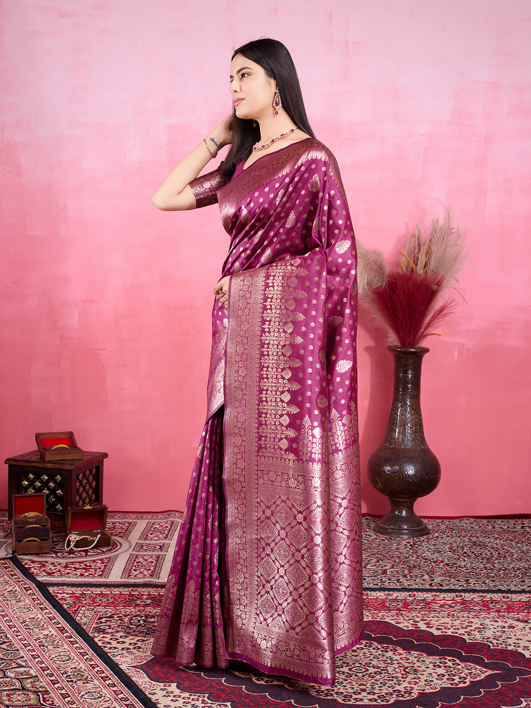 Vedant Vastram Banarasi Silk Fashion Saree - Wine | Grocsy