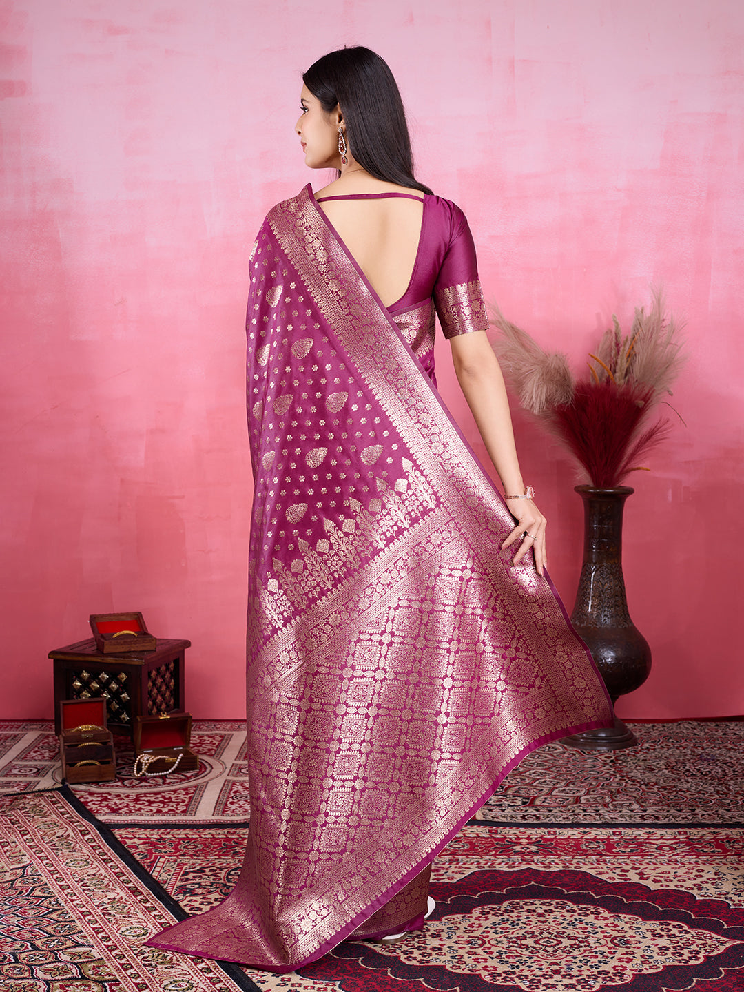 Vedant Vastram Banarasi Silk Fashion Saree - Wine | Grocsy