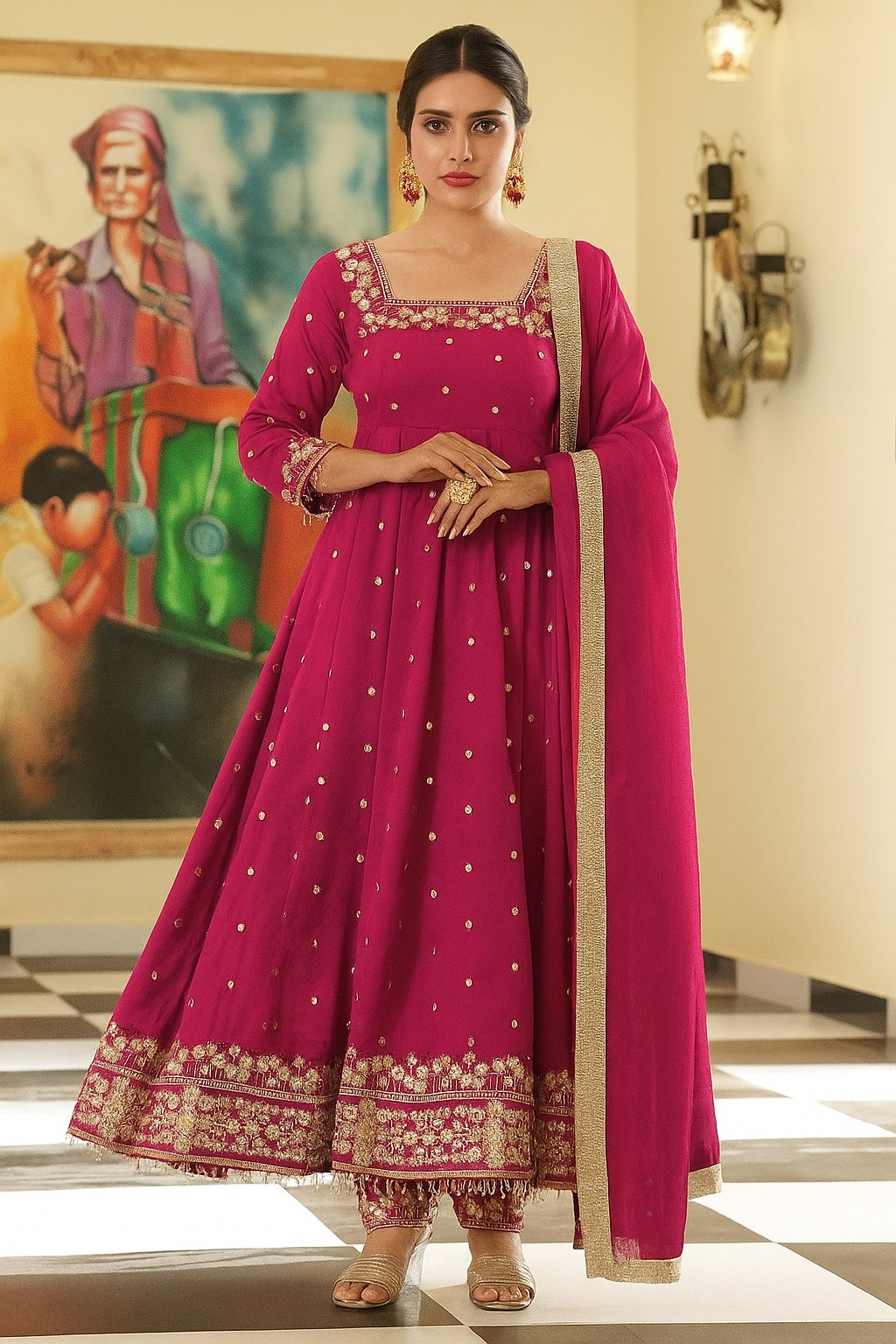 Yash Enterprise Rani Pink Silk Embroidery Party Wear Suit Set | Grocsy