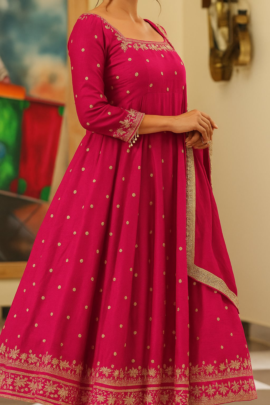 Yash Enterprise Rani Pink Silk Embroidery Party Wear Suit Set | Grocsy
